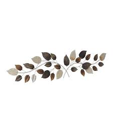 Large Metal Silver And Bronze Textured Leaf Wall Decor 50 In X 15 In