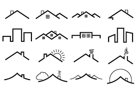 Line Icons Of Houses And Roofs