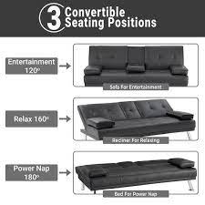 Homestock Black Futon Sofa Bed Faux