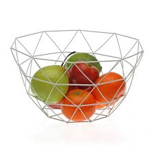 Geometric White Metal Fruit Basket By