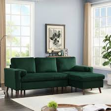 88 In W Square Arm Velvet L Shaped Corner Sofa Bed With Storage In Green