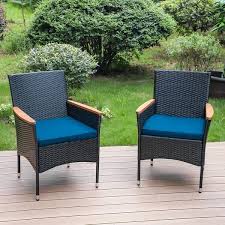 Black 6 Piece Metal Patio Outdoor Dining Set With Slat Square Table Umbrella And Rattan Chairs With Blue Cushion