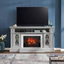 Home Decorators Collection Parkbridge 68 In Freestanding Electric Fireplace Tv Stand In Light Gray With Kd Insert