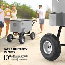 Vingli 80 Qt Wagon Rolling Cooler Ice Chest With Long Handle And Big Wheels Portable Patio Party Bar Cold Drink Beverage Gray