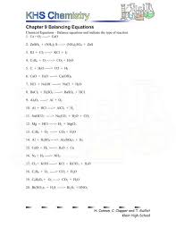 Chapter 9 Balancing Equations