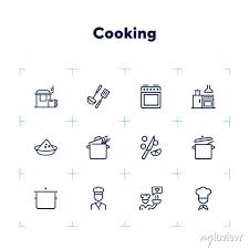 Cooking Line Icon Set Kitchen