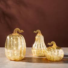 Gold Led Pumpkins With Mercury Glass