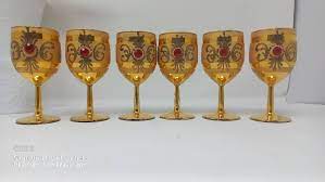 Vintage Gold Wine Glasses With Red