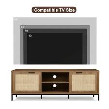 Aupodin Farmhouse 58 In Wood Tv Stand Fits Tv S Up To 65 In Rustic Oak Tv Console Media Table With 2 Rattan Doors
