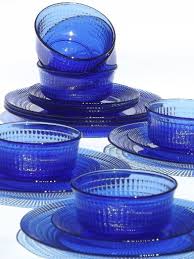 Cobalt Blue Mexican Glass Dishes Set