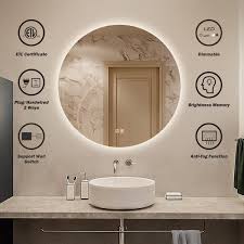 Homlux 36 In W X 36 In H Led Lighted Silver Round Fog Free Frameless Bathroom Vanity Mirror