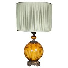 Round Bright Amber Glass Table Lamp