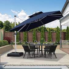 10 Ft Square High Quality Aluminum Cantilever Polyester Outdoor Patio Umbrella With Stand Navy Blue