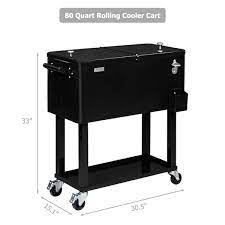 80 Qt Rolling Cart On Wheels Patio Cooler For Party Ice Chest With Shelf Bottle Opener Water Pipe In Black