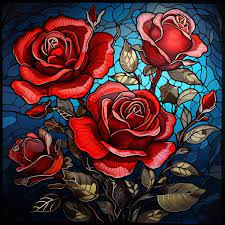 3d Red Roses Flower Pattern Stained Glass