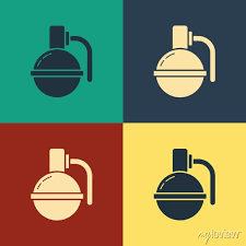 Color Hand Grenade Icon Isolated On
