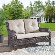Brown Wicker Outdoor Loveseat
