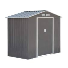 7 Ft W X 4 Ft D Galvanized Steel Vertical Storage Shed Outsunny Siding Color Gray Whtie