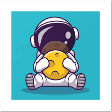 Cute Astronaut Holding Moon Cartoon