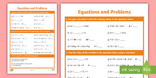 Equations And Problems Worksheet