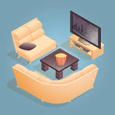 Isometric Cartoon Sofa Armchair Tv