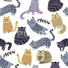 Cute Cats Hand Drawn Seamless Pattern