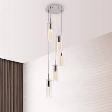 Simpol Home Modern 5 Lights Pendant Lights Chromed Finished Pendant Lighting Chandeliers With Bubble Glass For Kitchen Island