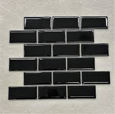 Gloss Black Brick Pattern Porcelain