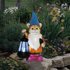 Solar Garden Statue Cat Gnome Figurine