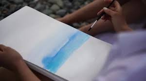 Drawing Watercolor Sea Side View Of A