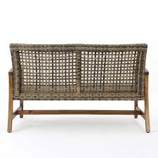 Noble House Santos Weather Resistant Acacia Wood Outdoor Loveseat Gray And Brown