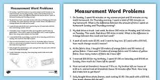 Measurement Word Problems Activity