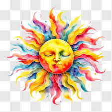 Colorful Sun With Closed Eyes