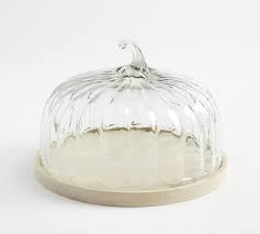 Pumpkin Glass Cloche With Wood Pedestal