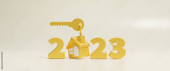 Golden House And Key Icon With 2023 New