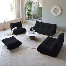 34 25 In Comfy Lazy Floor Sofa Mohair Teddy Velvet Bean Bag Bedroom Living Room Armless Foam Filled Thick Couch Black