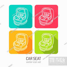 Vector Line Art Baby Car Seat Icon Set