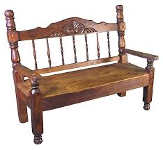 Large Carved Rustic Stained Wood Bench