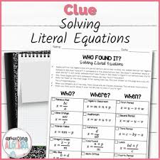 Solving Literal Equations Clue Mystery
