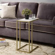 20 In White Faux Marble Gold Urban Industrial Modern Contemporary Transitional Asymmetrical Side Accent Table