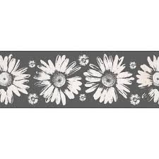 Falkirk Dandy Ii Grey White Sunflowers Fl L And Stick Wallpaper Border