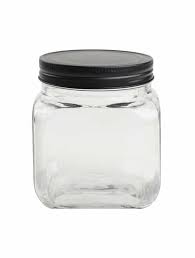Storage Jar Black Lid Square Glass Jar