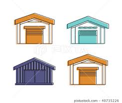 Garage Icon Set Color Outline Style