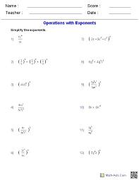 Exponent Worksheets Exponents Word