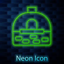 Glowing Neon Line Brick Stove Icon