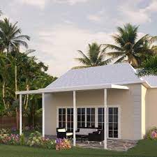 18 Ft X 10 Ft White Aluminum Frame Patio Cover 4 Posts 20 Lbs Snow Load