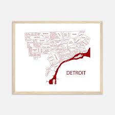 Detroit Map Print Wall Art Detroit