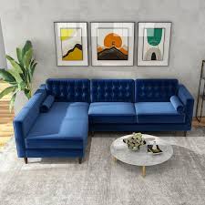 Ocean 102 In W Square Arm 2 Piece L Shaped Velvet Living Room Left Facing Corner Sectional Sofa In Blue Seats 4