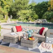 Tozey Gray 5 Pieces Pe Wicker Patio