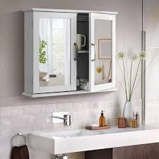 23 1 2 In W X 5 5 In D X 19 5 In H Mdf Bathroom Wall Mounted Mirror Storage Cabinet In White With Handles